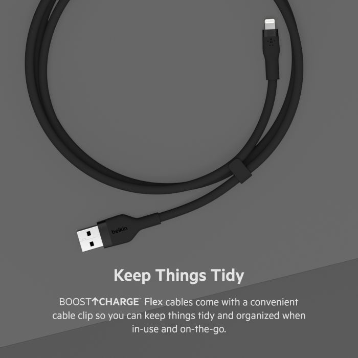 Кабель Belkin USB-A - Lightning силіконовий, з кліпсою, 1м, чорний