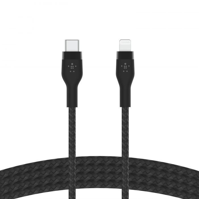 Кабель Belkin USB-С - Lightning плетений, силіконовий, з ремінцем на магніті, 1м, чорний