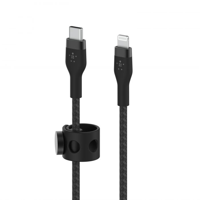 Кабель Belkin USB-С - Lightning плетений, силіконовий, з ремінцем на магніті, 1м, чорний