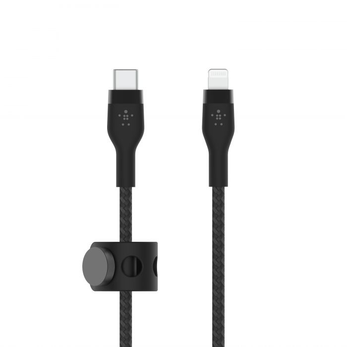 Кабель Belkin USB-С - Lightning плетений, силіконовий, з ремінцем на магніті, 1м, чорний