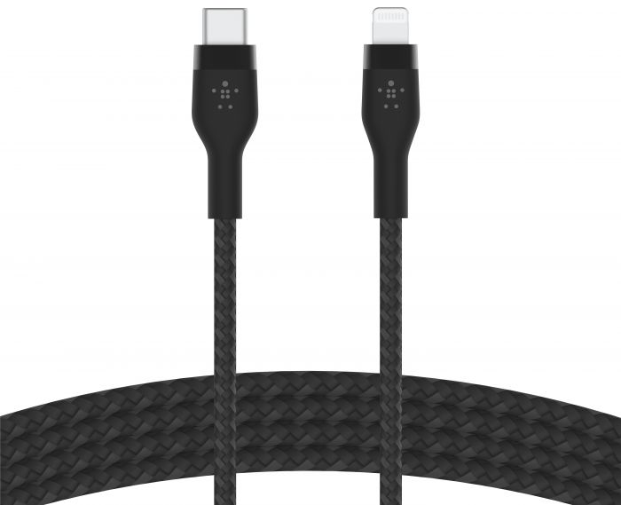 Кабель Belkin USB-С - Lightning плетений, силіконовий, з ремінцем на магніті, 1м, чорний