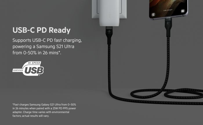 Кабель Belkin USB-С - USB-C плетений, силіконовий, з ремінцем на магніті, 1м, чорний