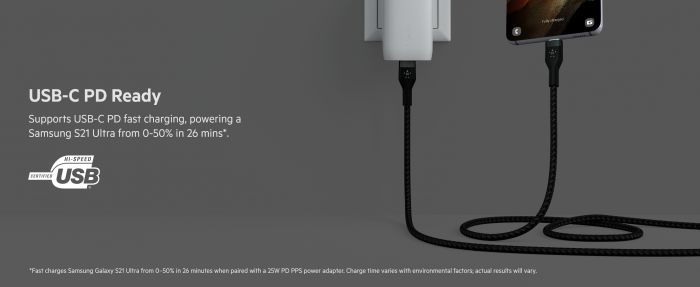 Кабель Belkin USB-С - USB-C плетений, силіконовий, з ремінцем на магніті, 1м, чорний