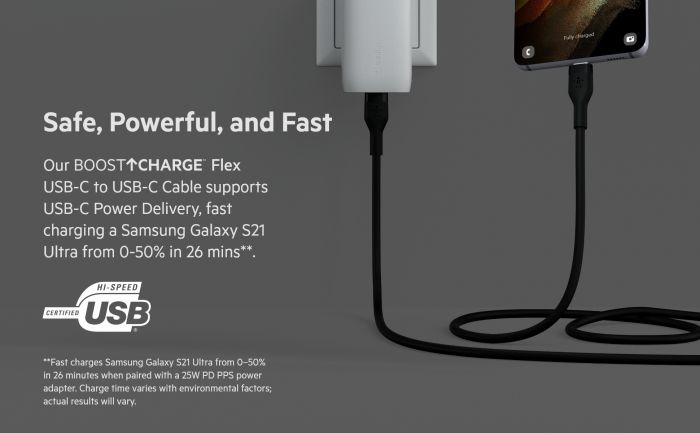 Кабель Belkin USB-С - USB-C силіконовий, з кліпсою, 1м, чорний