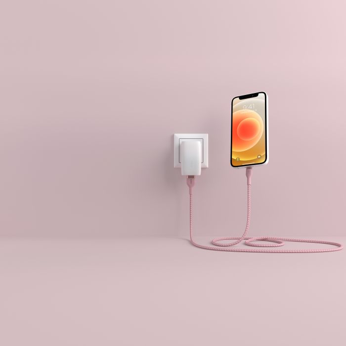 Кабель Belkin USB-A - Lightning плетений, силіконовий, з ремінцем на магніті, 1м, рожевий