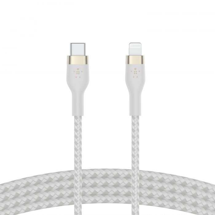 Кабель Belkin USB-С - Lightning плетений, силіконовий, з ремінцем на магніті, 1м, білий