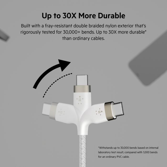 Кабель Belkin USB-С - USB-C плетений, силіконовий, з ремінцем на магніті, 1м, білий