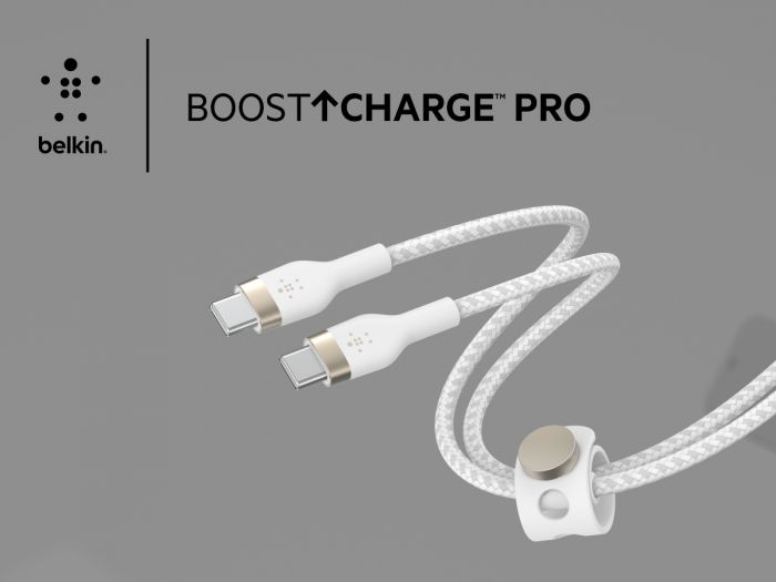 Кабель Belkin USB-С - USB-C плетений, силіконовий, з ремінцем на магніті, 1м, білий