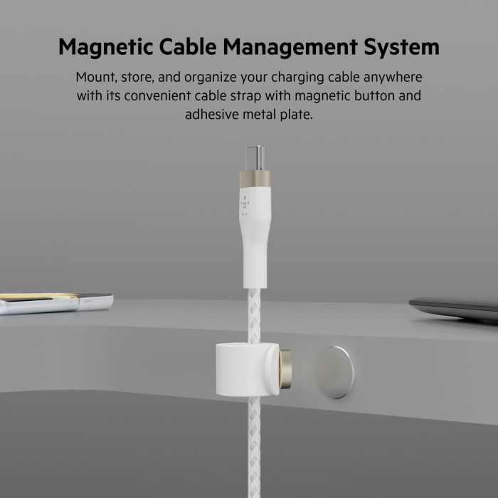 Кабель Belkin USB-С - USB-C плетений, силіконовий, з ремінцем на магніті, 1м, білий