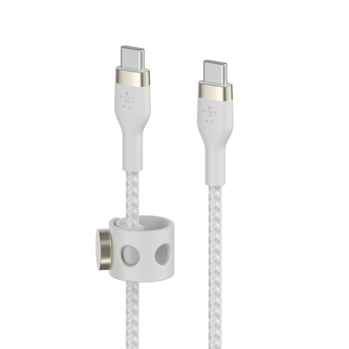 Кабель Belkin USB-С - USB-C плетений, силіконовий, з ремінцем на магніті, 1м, білий