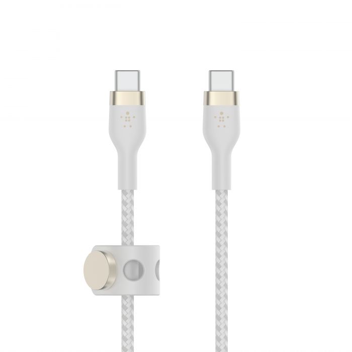 Кабель Belkin USB-С - USB-C плетений, силіконовий, з ремінцем на магніті, 1м, білий