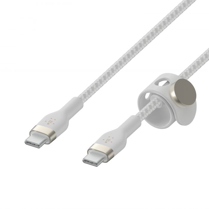 Кабель Belkin USB-С - USB-C плетений, силіконовий, з ремінцем на магніті, 1м, білий