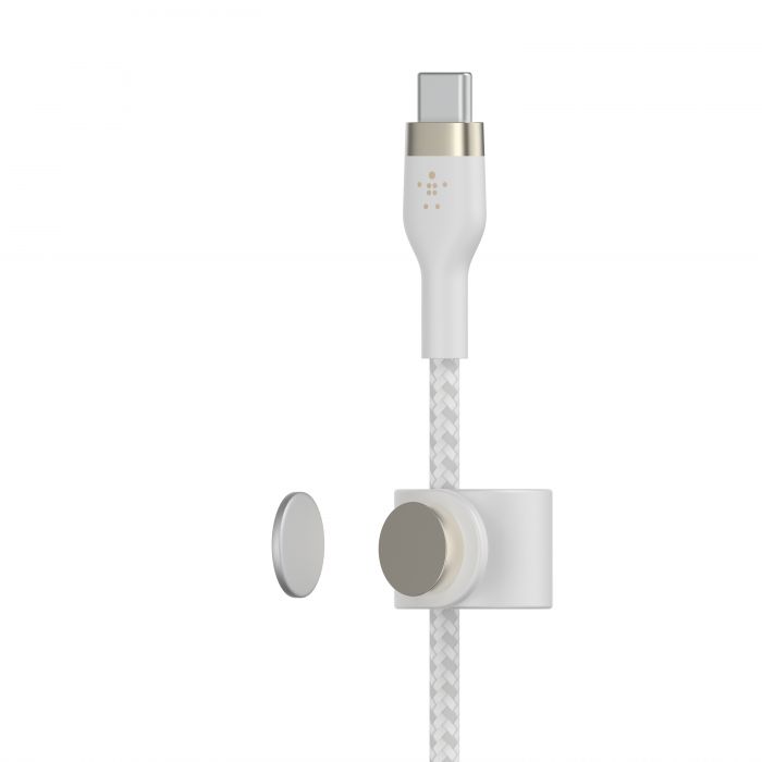 Кабель Belkin USB-С - USB-C плетений, силіконовий, з ремінцем на магніті, 1м, білий