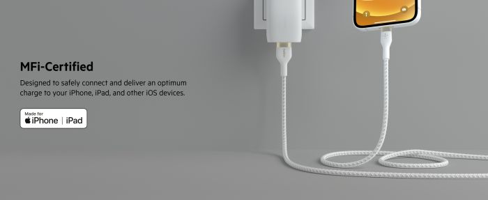 Кабель Belkin USB-A - Lightning плетений, силіконовий, з ремінцем на магніті, 1м, білий