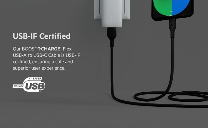 Кабель Belkin USB-A - USB-C силіконовий, з кліпсою, 2м, чорний