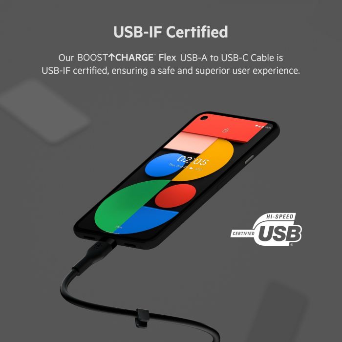 Кабель Belkin USB-A - USB-C силіконовий, з кліпсою, 2м, чорний