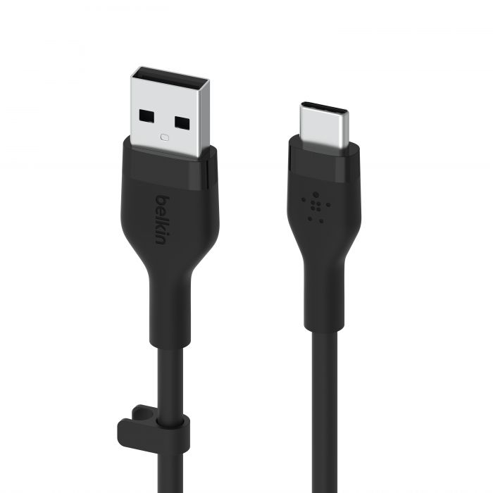 Кабель Belkin USB-A - USB-C силіконовий, з кліпсою, 2м, чорний