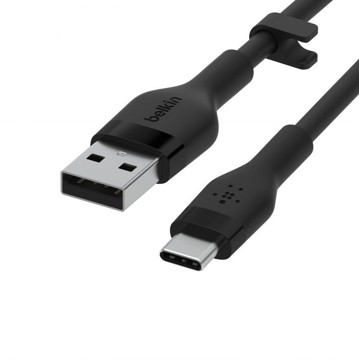 Кабель Belkin USB-A - USB-C силіконовий, з кліпсою, 2м, чорний