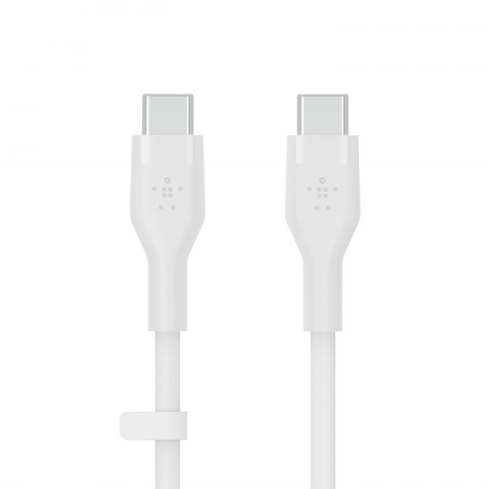 Кабель Belkin USB-С - USB-C силіконовий, з кліпсою, 1м, білий