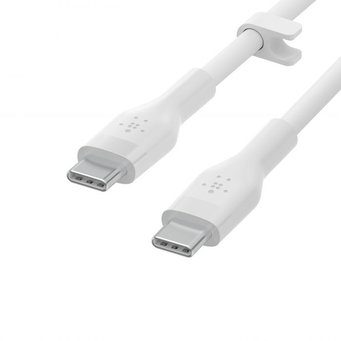 Кабель Belkin USB-С - USB-C силіконовий, з кліпсою, 2м, білий