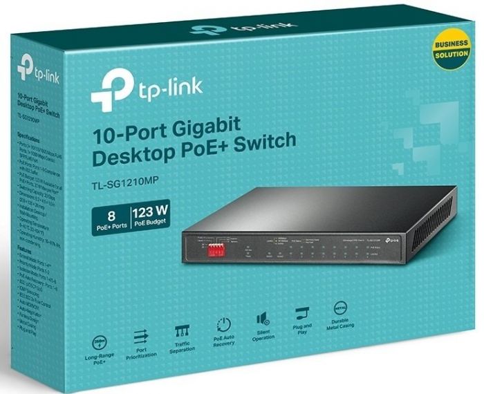 КомутаторTP-LINK TL-SG1210MP 8xGE/PoE+ 123W 1xGE 1xcomboGE/SFP