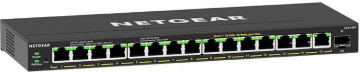 Комутатор NETGEAR GS316EP 15x1GE PoE+ (180Вт), 1xSFP, керований