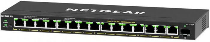 Комутатор NETGEAR GS316EP 15x1GE PoE+ (180Вт), 1xSFP, керований