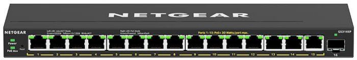 Комутатор NETGEAR GS316EP 15x1GE PoE+ (180Вт), 1xSFP, керований