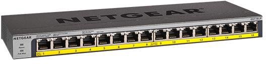 Комутатор NETGEAR GS116PP 16x1GE PoE+(183Вт), FlexPoE, некерований