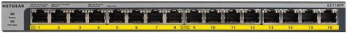 Комутатор NETGEAR GS116PP 16x1GE PoE+(183Вт), FlexPoE, некерований