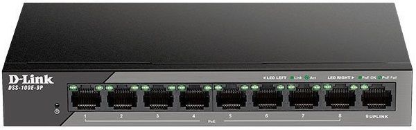 Комутатор D-Link DSS-100E-9P 8xFE PoE, 1xGE, 92W