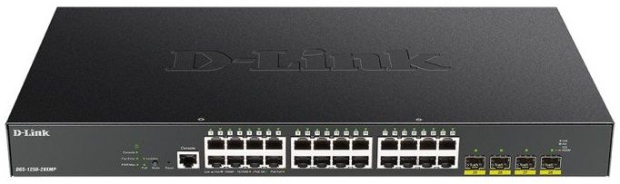 Комутатор D-Link DGS-1250-28XMP 24xGE PoE, 4xSFP+, 370W, WebSmart