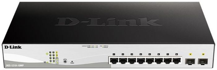 Комутатор D-Link DGS-1210-10MP/FL 8xGE PoE, 2xSFP, 130Вт