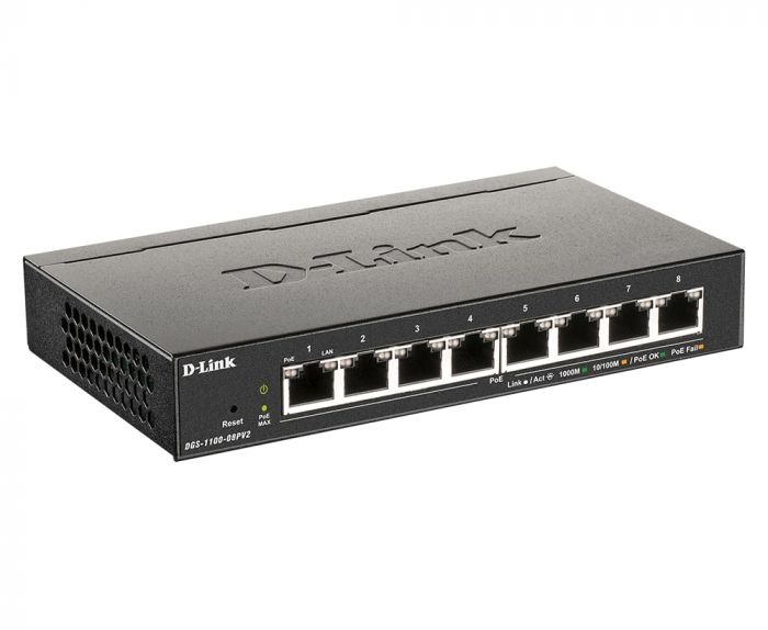 Комутатор D-Link DGS-1100-08PV2 8xGE PoE 64Вт, EasySmart