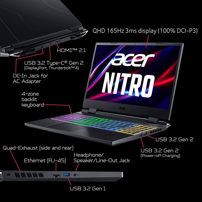 Ноутбук Acer Nitro 5 AN515-58 15.6FHD IPS 165Hz/Intel i7-12700H/32/1024F/NVD3070Ti-8/Lin/Black