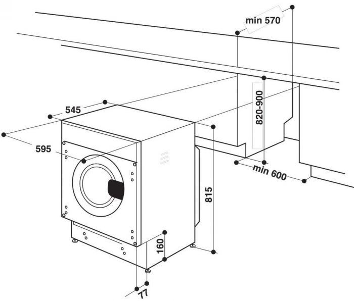 Пральна машина Whirlpool вбудовувана фронтальна, 7кг, 1400, A+++, 60см, дисплей, пара, інвертор, білий