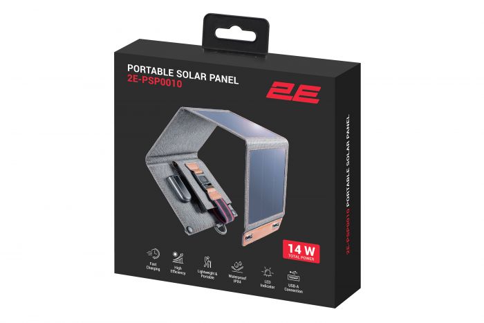 Портативна сонячна панель 2E, 14 Вт зарядний пристрій, USB-A 5V/2.4A