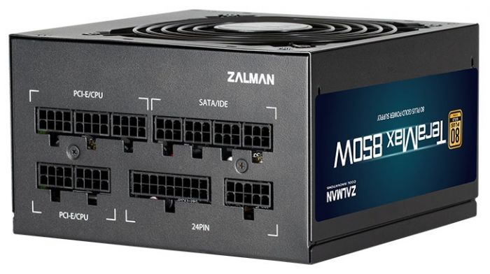 Блок живлення Zalman TERAMAX  (850W) >90%, 80+ Gold, 120mm, 1xMB 24pin(20+4)+10pin, 2xCPU 8pin(4+4), 3xMolex, 12xSATA, 6xPCIe 8pin(6+2), Fully Modular