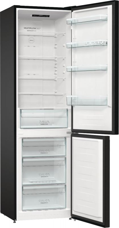 Холодильник з нижн. мороз. камерою Gorenje NRK6202EBXL4 200х60х60см, 2 двері, 235( 96)л, А++, NoFrost+ , LED дисплей, Зона св-ті, чорний