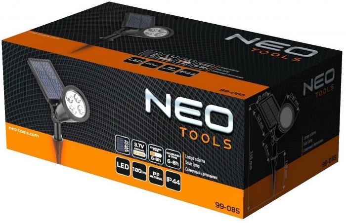 Світильник садовий Neo Tools, живлення від сонячного світла, 180 люмен, 2200 мАг, 3.7В Li-Ion, SMD LED, датчик сутінків, на ніжці, IP44