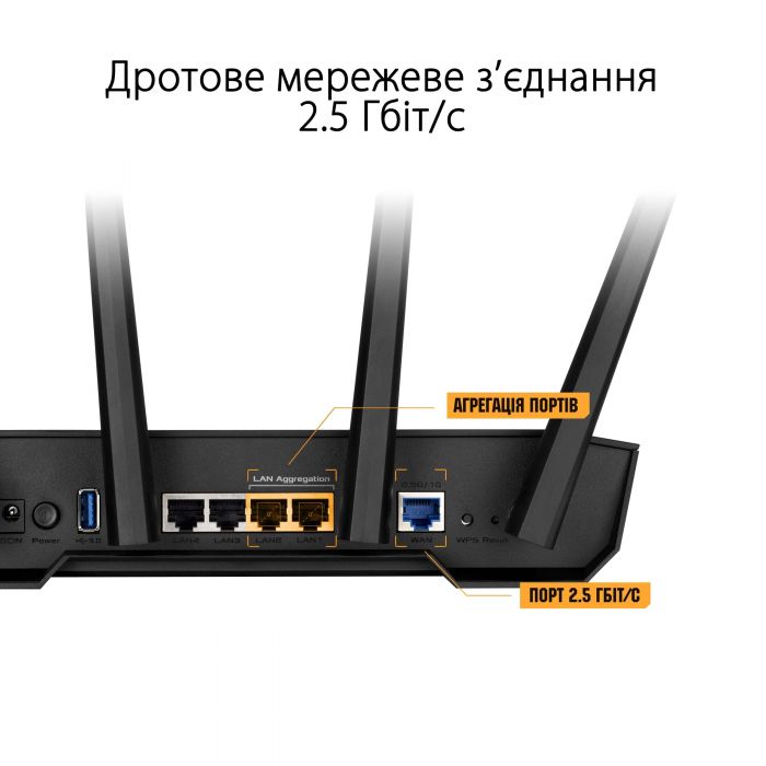 Маршрутизатор ASUS TUF-AX3000 V2 4xGE LAN 2,5xGE WAN 1xUSB3.2 MU-MIMO OFDMA MESH gaming