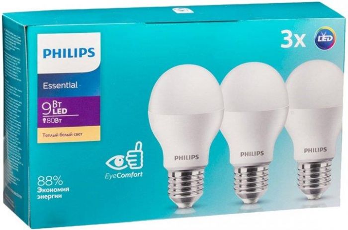 Набір ламп світлодіодних Philips LEDBulb 9W (900lm) 3000K E27