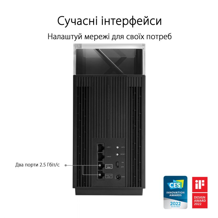 Маршрутизатор ASUS ZenWiFi Pro ET12 AXE11000 Wi-Fi6E 2PK 2xGE LAN 1x2.5GE LAN 1x2.5GE LAN 1x2.5GE WAN MU-MIMO OFDMA MESH