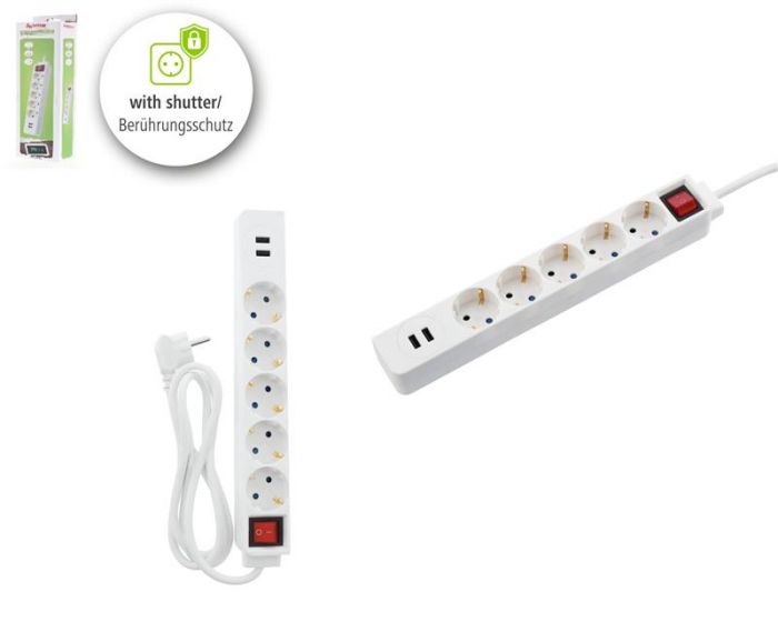 Мережевий подовжувач Hama Jack 5XSocket 2 USB 3.4A*1.5мм ws 1.5м White