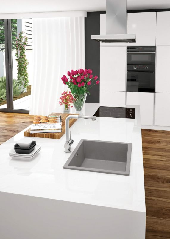 Мийка кухонна Deante Corda, граніт, квадрат, без крила, 550х460х204мм, чаша - 1, врізна, металічний сірий