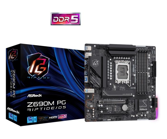 Материнська плата ASRock Z690M PG RIPTIDE/D5 s1700 Z690M 4xDDR5 M.2 HDMI DP VGA mATX