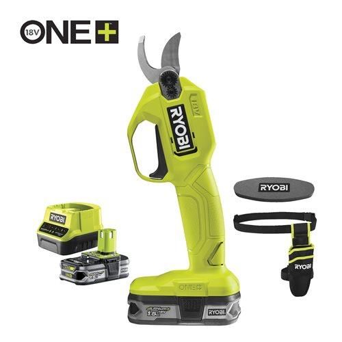 Секатор Ryobi RY18SCA-115P, акумуляторний ONE+, 18В, АКБ 1.5 Ач, до 25 мм, з кобурою та точильним каменем