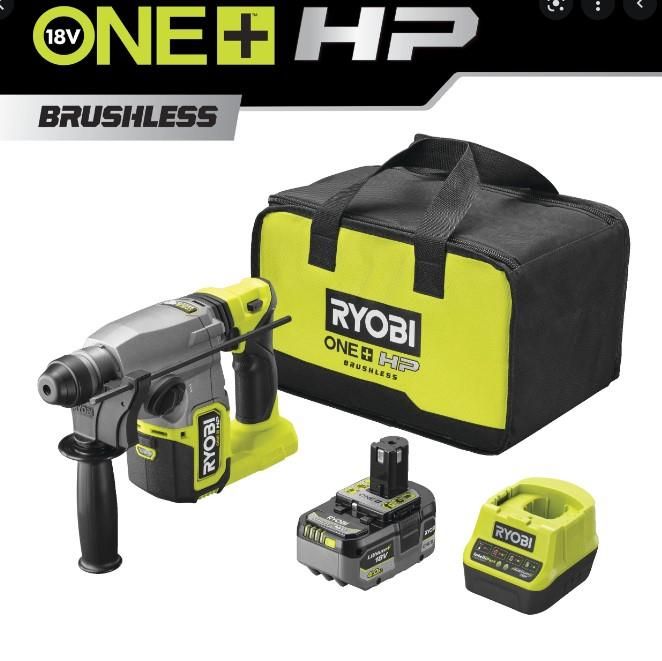 Перфоратор Ryobi RSDS18X-1C40S, SDS+, акумуляторний ONE+ НР, безщітковий, 18В, АКБ 1х4 Аг, 4 Дж, 4 режими.