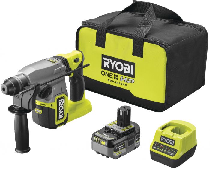 Перфоратор Ryobi RSDS18X-1C40S, SDS+, акумуляторний ONE+ НР, безщітковий, 18В, АКБ 1х4 Аг, 4 Дж, 4 режими.