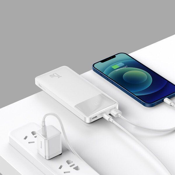 Портативний зарядний пристрій Power Bank Baseus 10000mAh 15W Bipow 2xUSB/USB-C/microUSB White